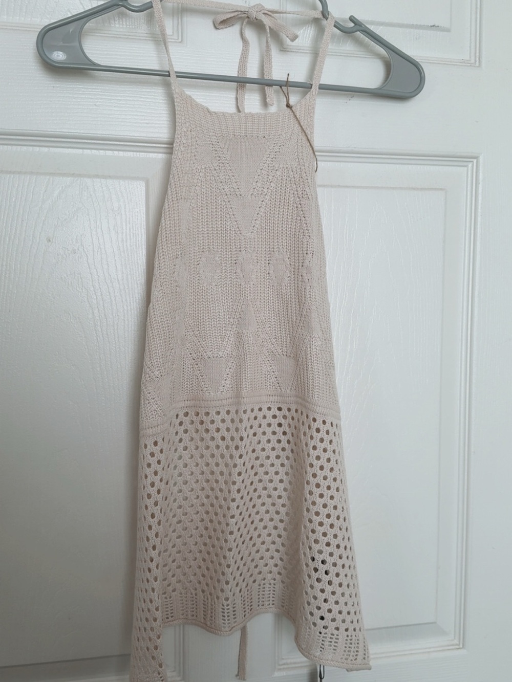 Crochet Halter Tunic Top in Cream